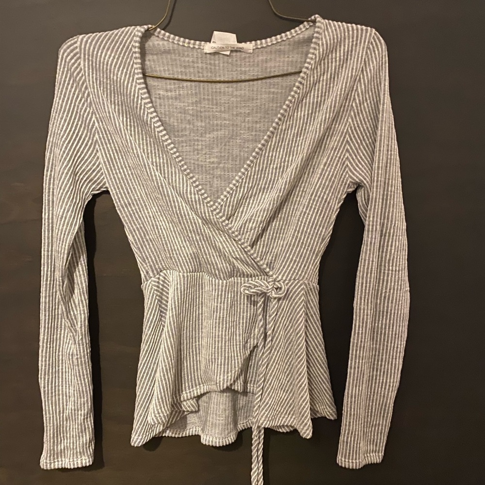 Gray & white striped long sleeve shirt